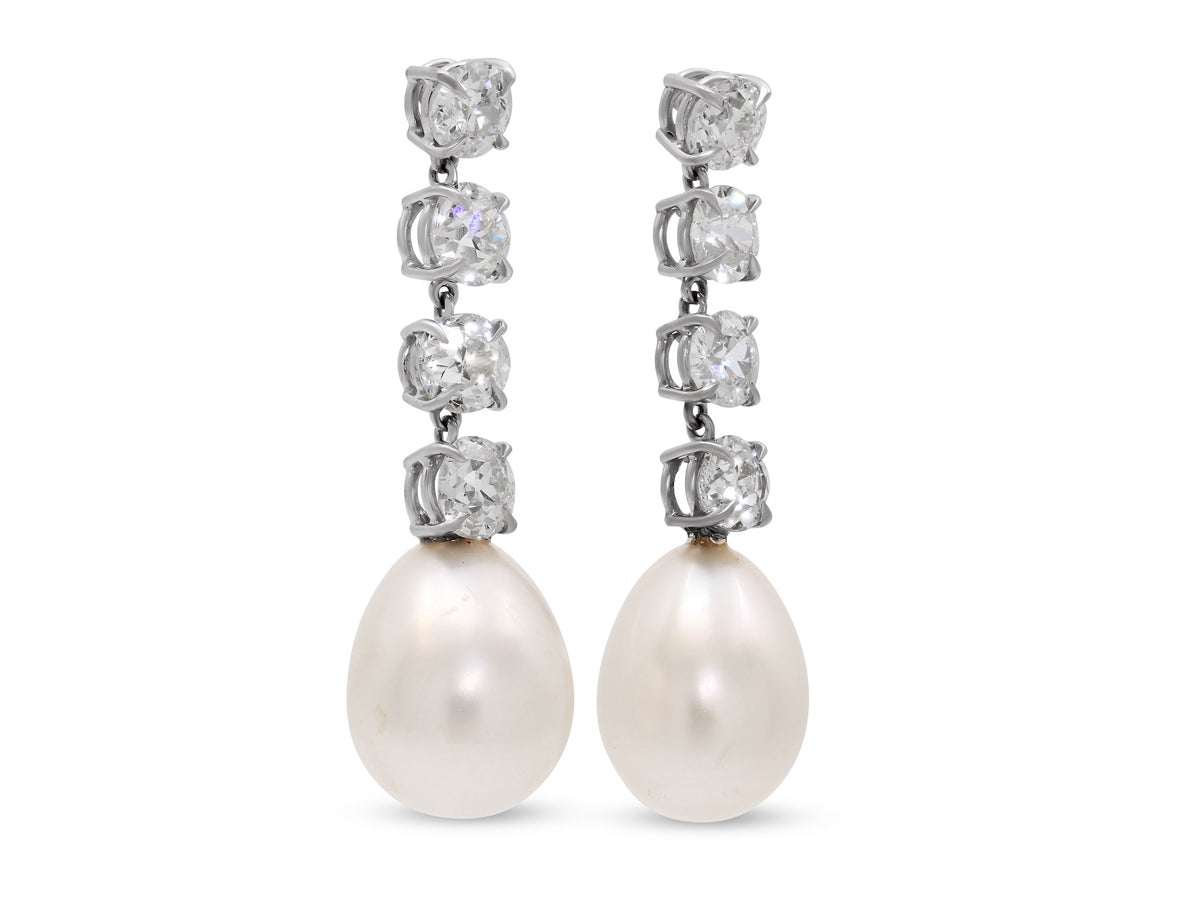 Beladora 'Bespoke' Natural Pearl and Diamond Earrings in Platinum