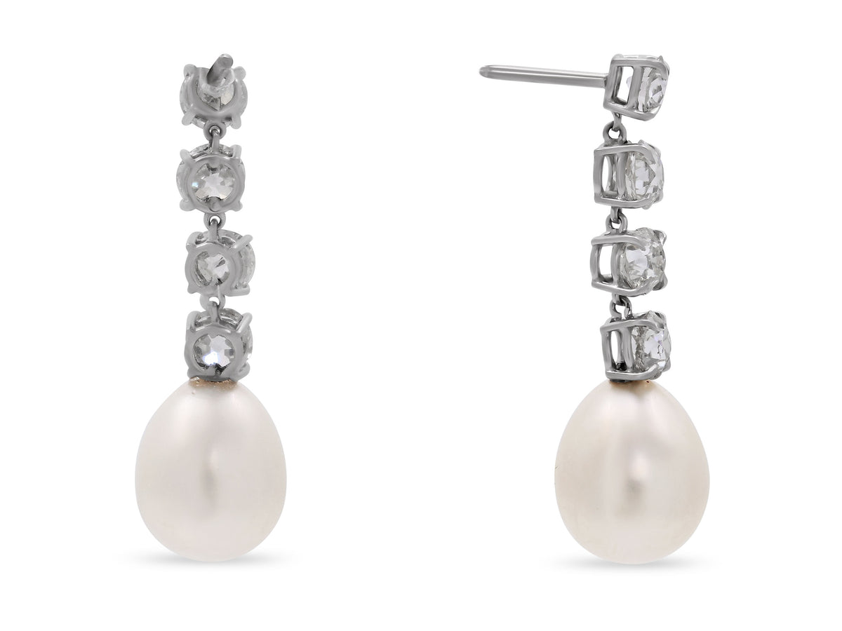 Beladora 'Bespoke' Natural Pearl and Diamond Earrings in Platinum