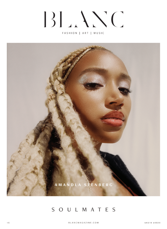 Magazine cover portrait of Amandla Stenberg with braided hair
