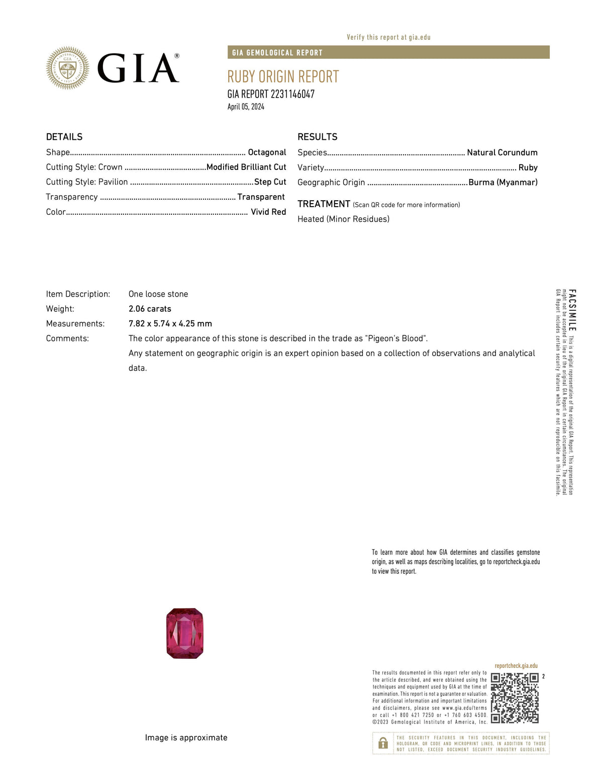  report image for Tiffany & Co. Three Stone Burma Ruby, 2.06 carat, and Diamond Ring in Platinum
