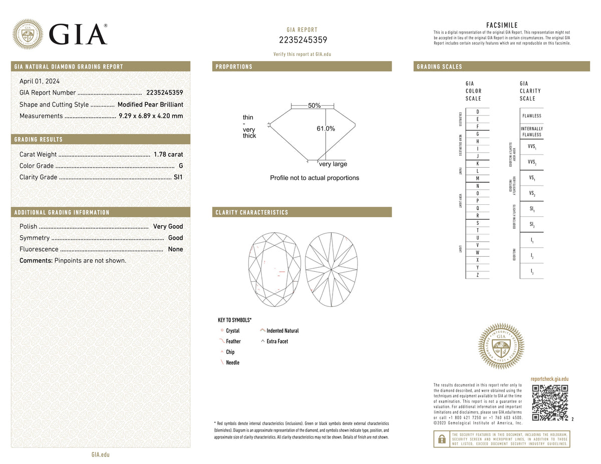 report image for Old Cut Pear Shape Diamond Ring, 1.78 carats, in 22K Gold