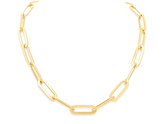 Italian 'Paperclip' Elongated Link Necklace in 18K Gold, 20 Inches, by Beladora