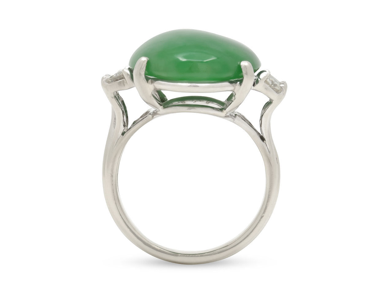 Jade and Diamond Ring in 14K White Gold