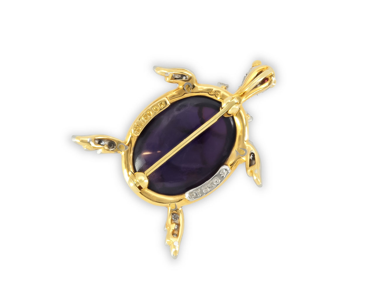 Hammerman Brothers Amethyst Turtle Brooch in 18K Gold and Platinum