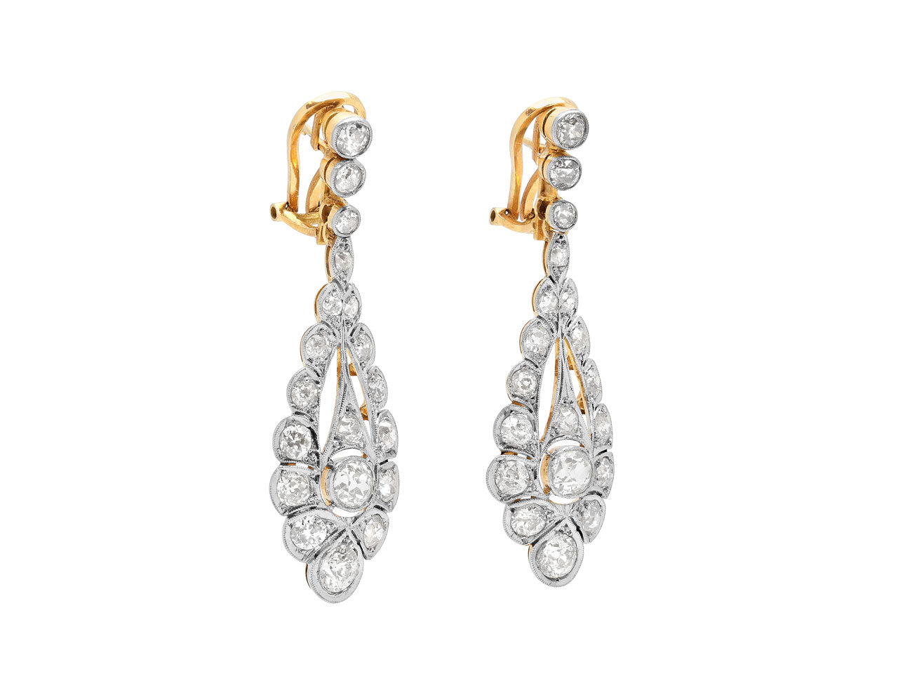Edwardian Diamond Earrings in Platinum and 18K Gold