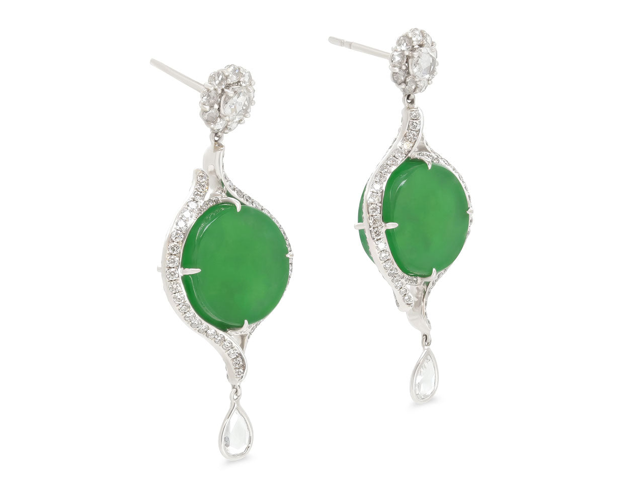 Jade and Diamond Earrings in 18K White Gold