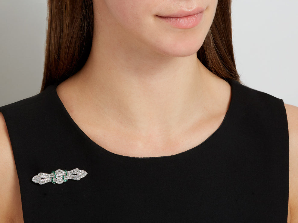 Art Deco Emerald and Diamond Brooch in Platinum #500269 – Beladora