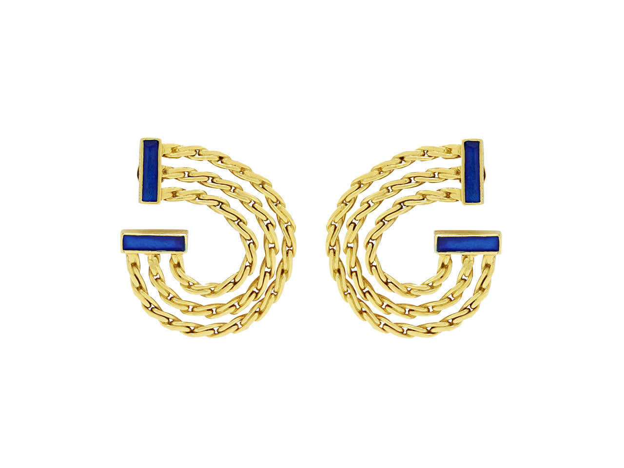 Buccellati Blue Enamel Earrings in 18K Gold