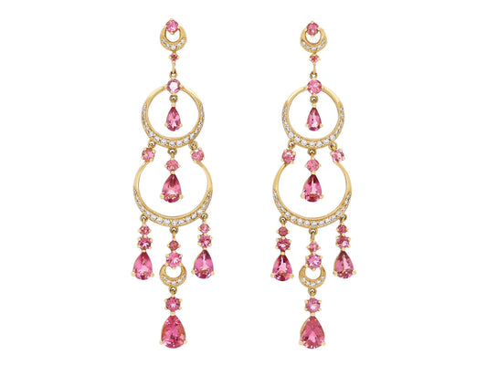 Pink Sapphire and Diamond Chandelier Earrings in 18K Gold
