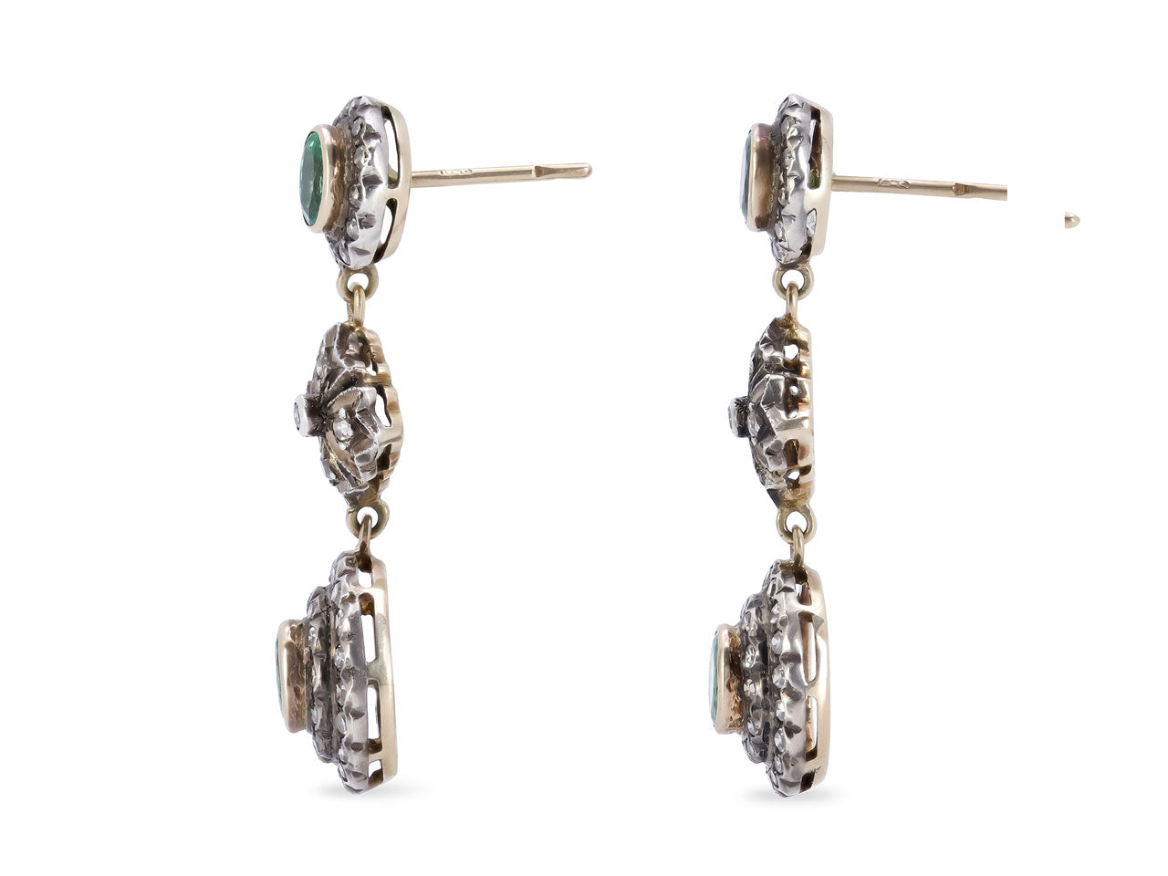 Emerald and Diamond Earrings in Silver over 18K Gold