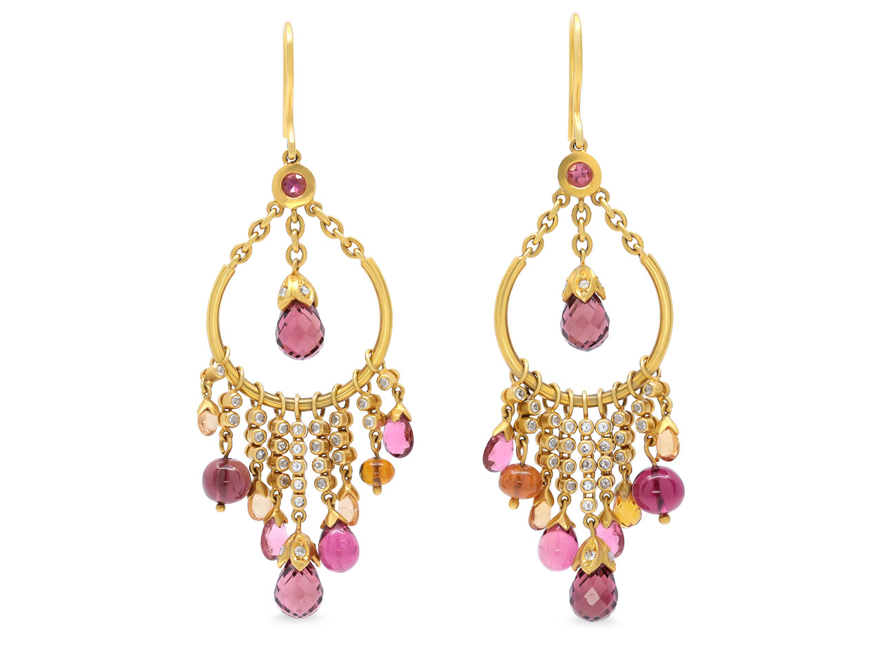 Garrard 'Lotus' Diamond and Tourmaline Earrings in 18K Gold