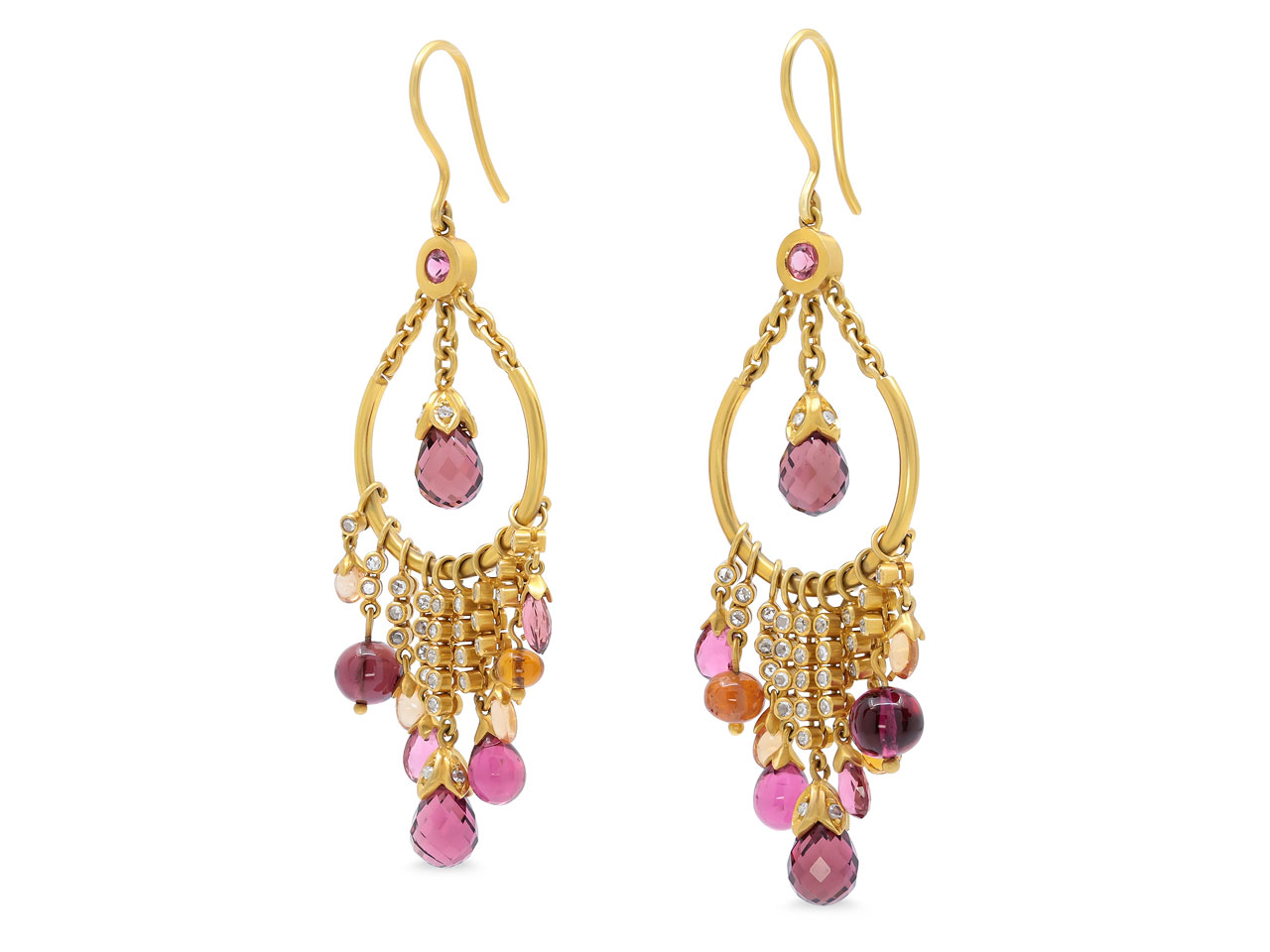 Garrard 'Lotus' Diamond and Tourmaline Earrings in 18K Gold