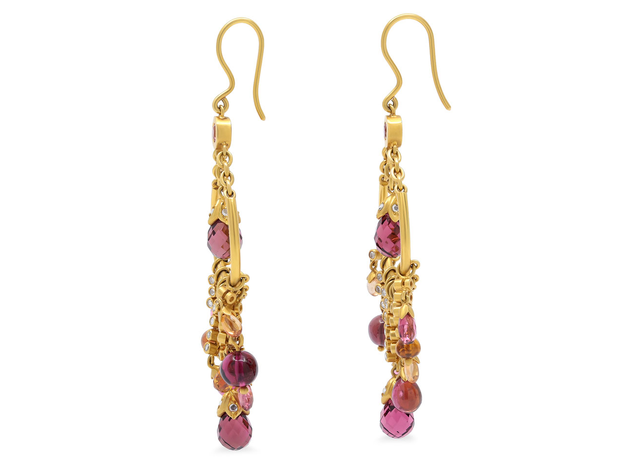 Garrard 'Lotus' Diamond and Tourmaline Earrings in 18K Gold