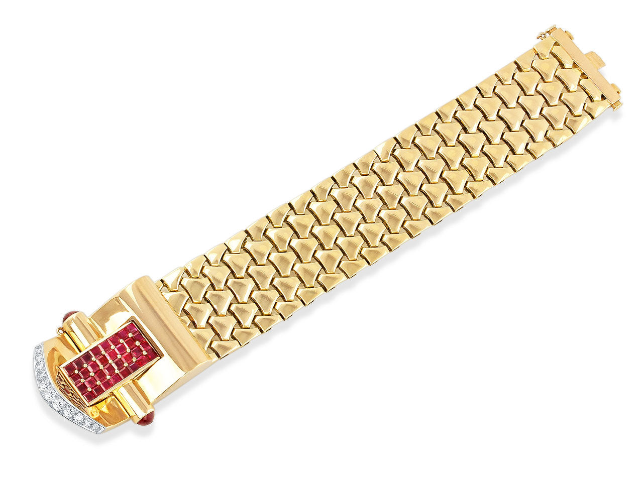 Retro Ruby and Diamond Buckle Bracelet in 18K