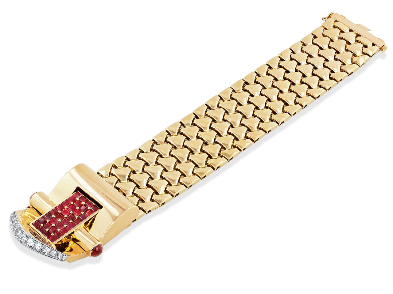 Retro Ruby and Diamond Buckle Bracelet in 18K