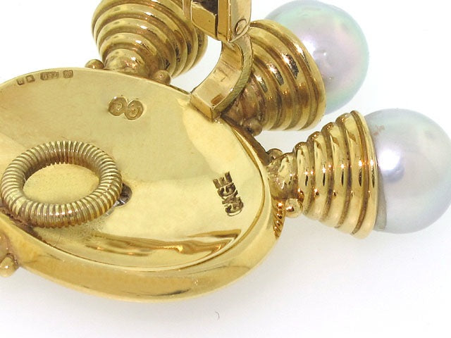 Elizabeth Gage African Queen Enamel and Pearl Earrings in 18K