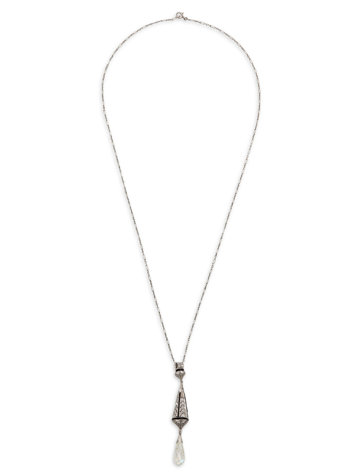 Art Deco Diamond Briolette Pendant in Platinum