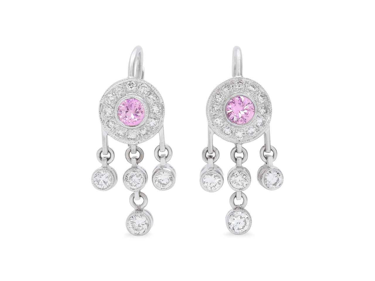 Pink Sapphire and Diamond Earrings in 18K White Gold