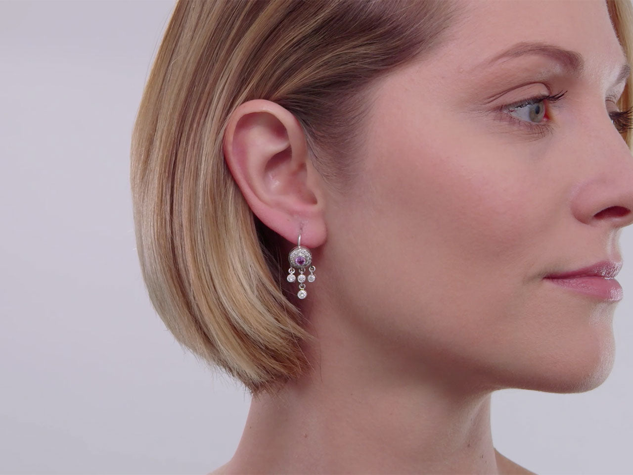 Pink Sapphire and Diamond Earrings in 18K White Gold
