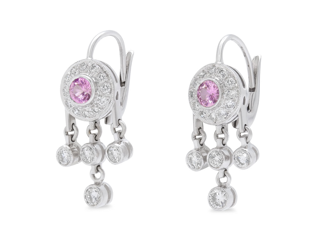 Pink Sapphire and Diamond Earrings in 18K White Gold