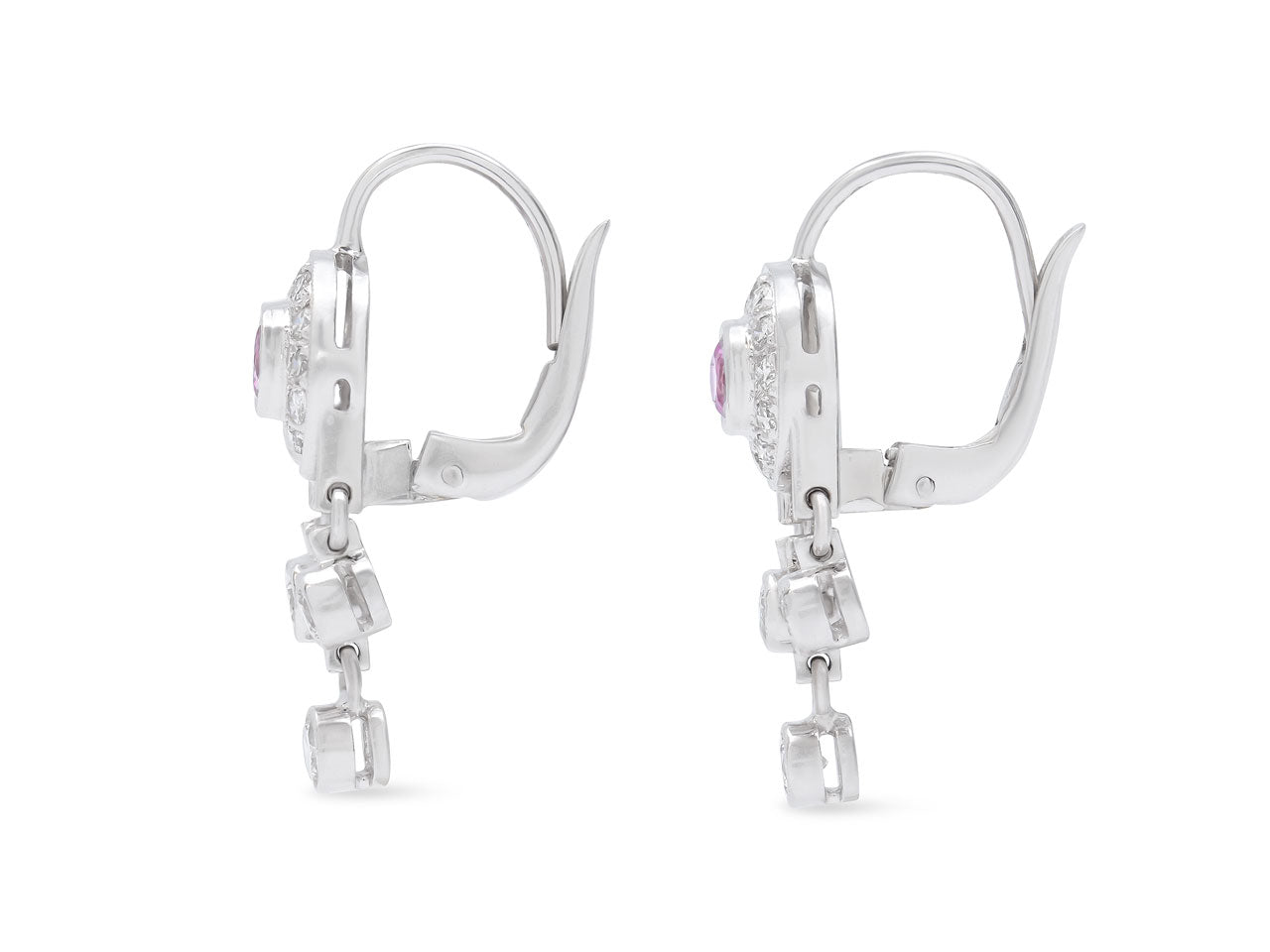 Pink Sapphire and Diamond Earrings in 18K White Gold