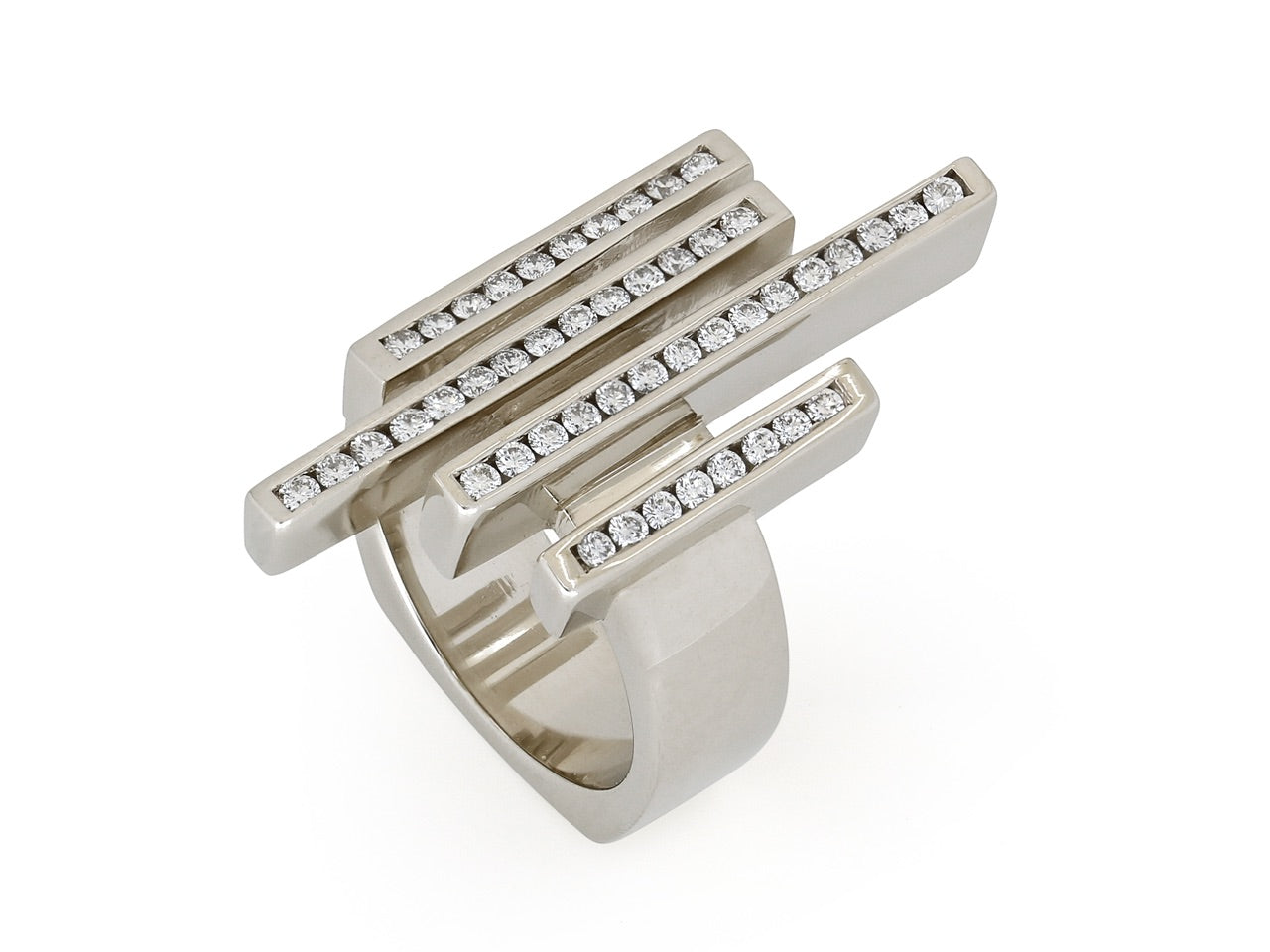 Modernist Diamond Ring in 14K White Gold