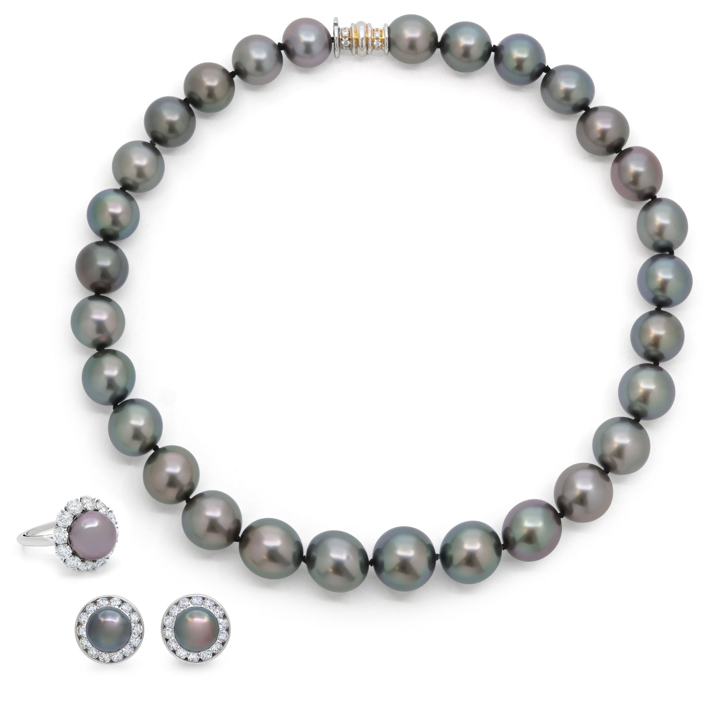 Harry Winston Tahitian Pearl and Diamond Set in Platinum and 18K
