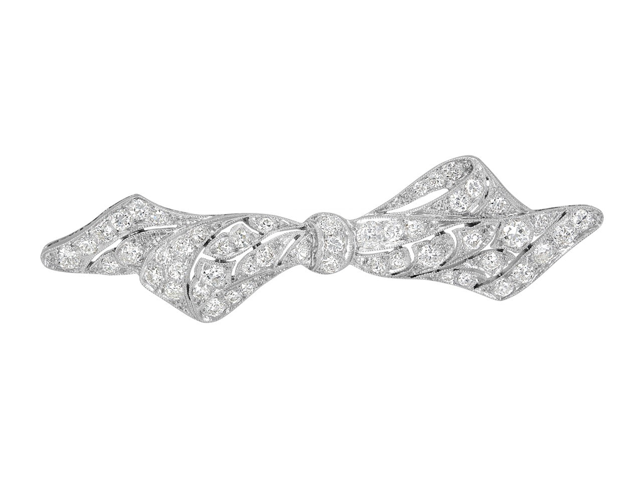 Antique Edwardian Diamond Bow Brooch in Platinum