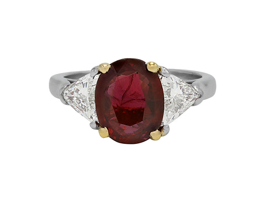Thai Ruby, 3.49 Carat, and Diamond Ring in 18K and Platinum