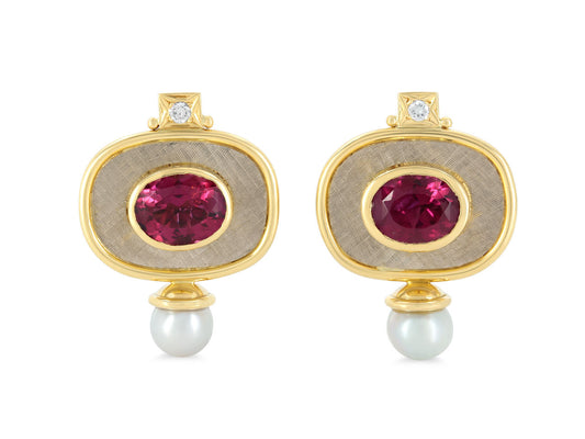 Elizabeth Gage Rubellite Tourmaline Earrings in 18K Gold