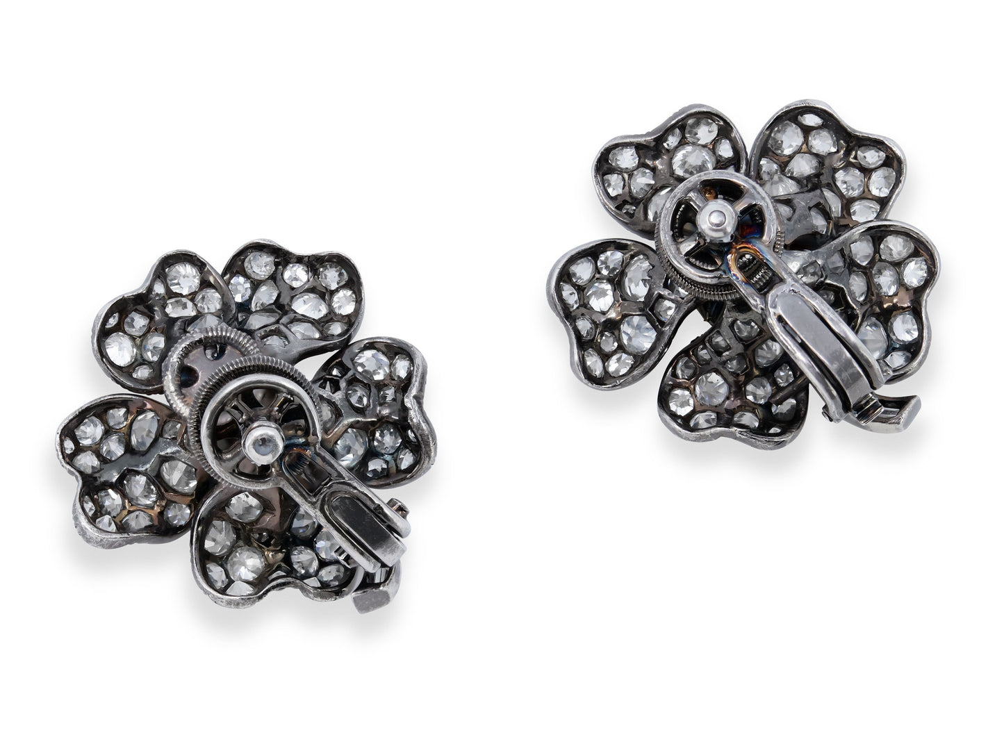 Diamond Flower Earrings in Blackened 18K Gold