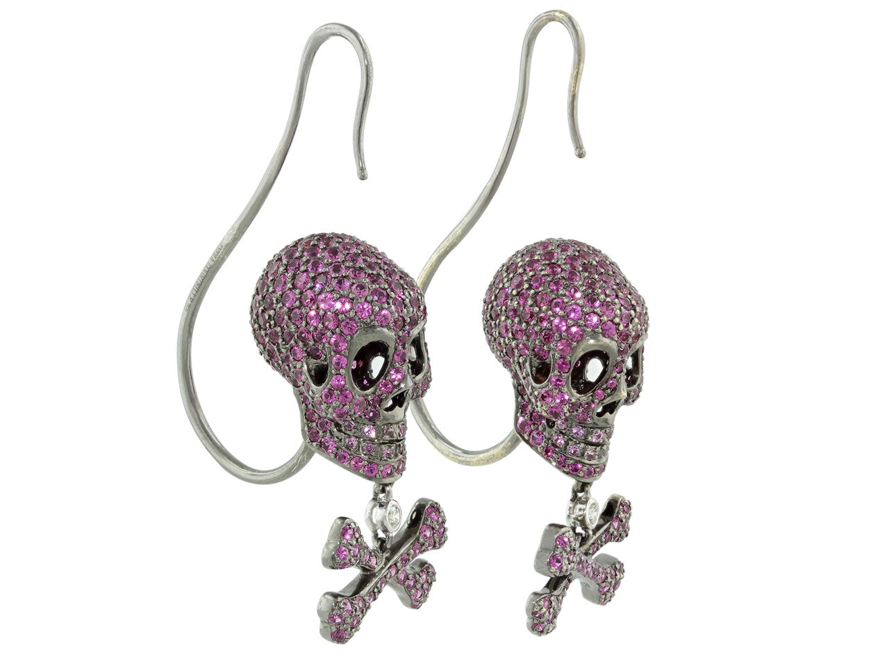Lydia Courteille Ruby and Diamond Skull and Crossbones Earrings  in 18K