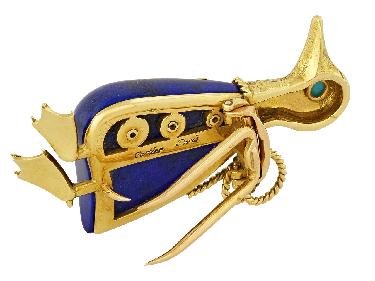 Cartier Lapis Duck Brooch in 18K Gold