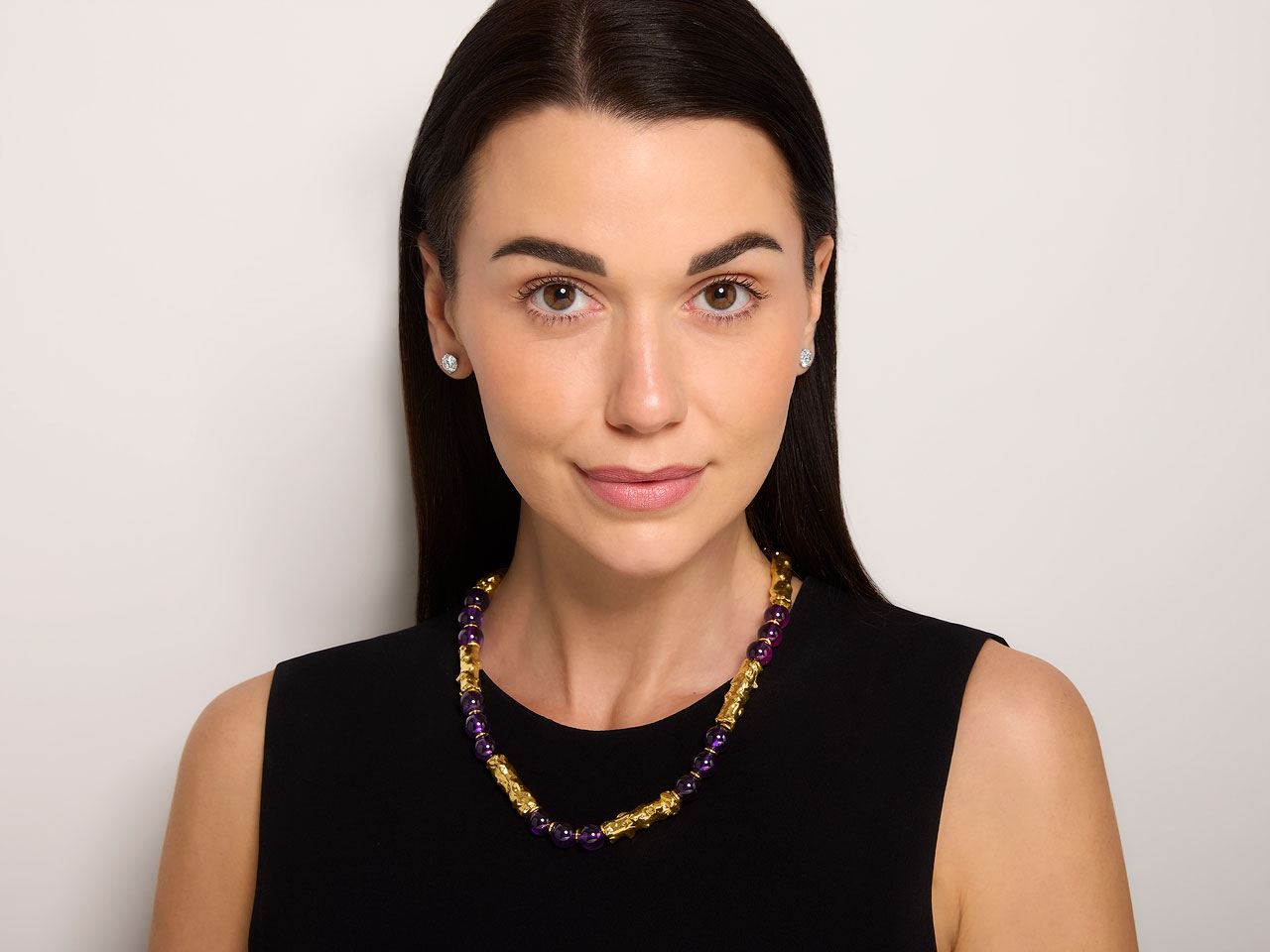 Jean Mahie Amethyst Bead Necklace in 22K Gold