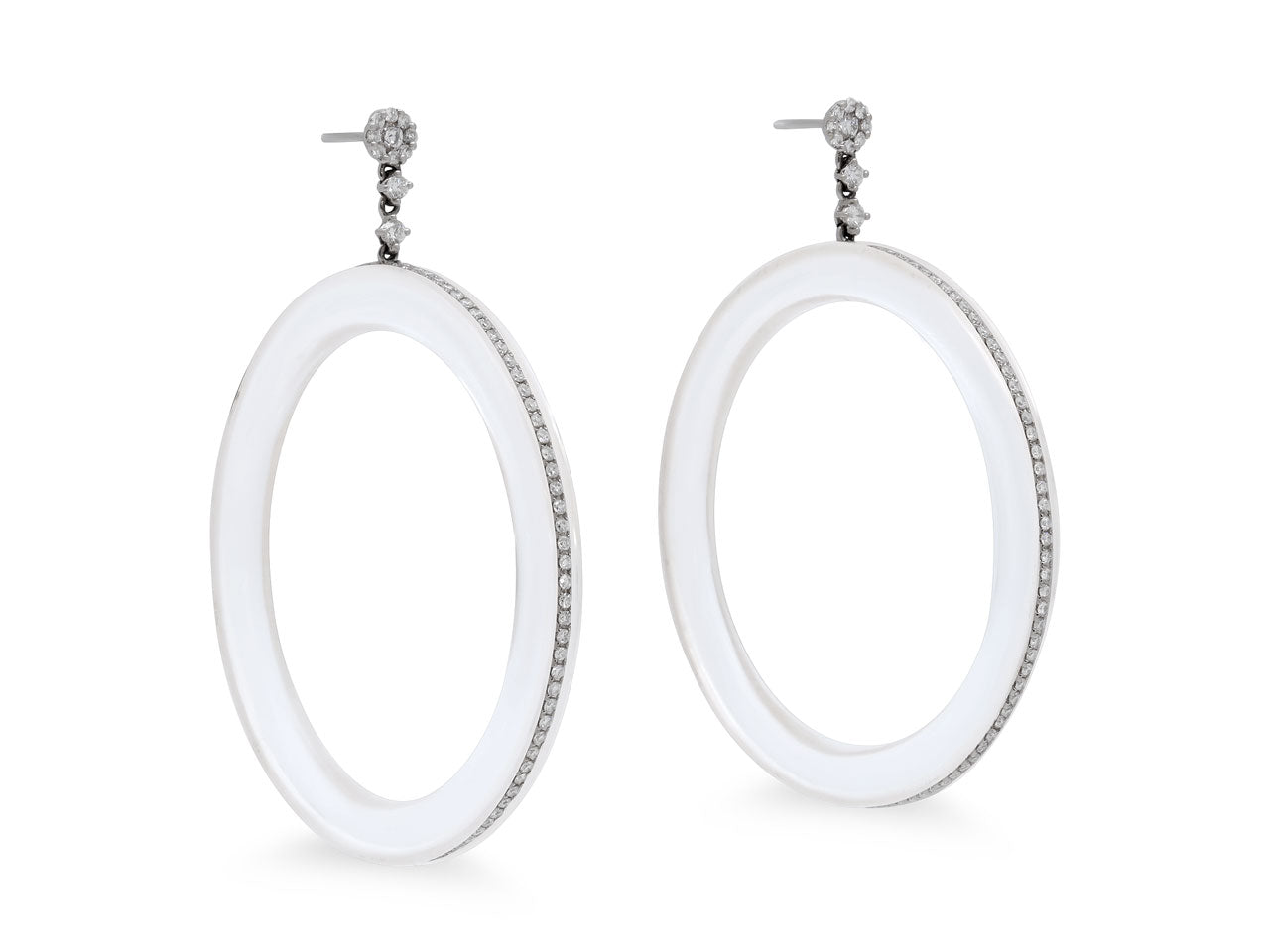 Sue Gragg Crystal and Diamond Earrings in 18K White Gold