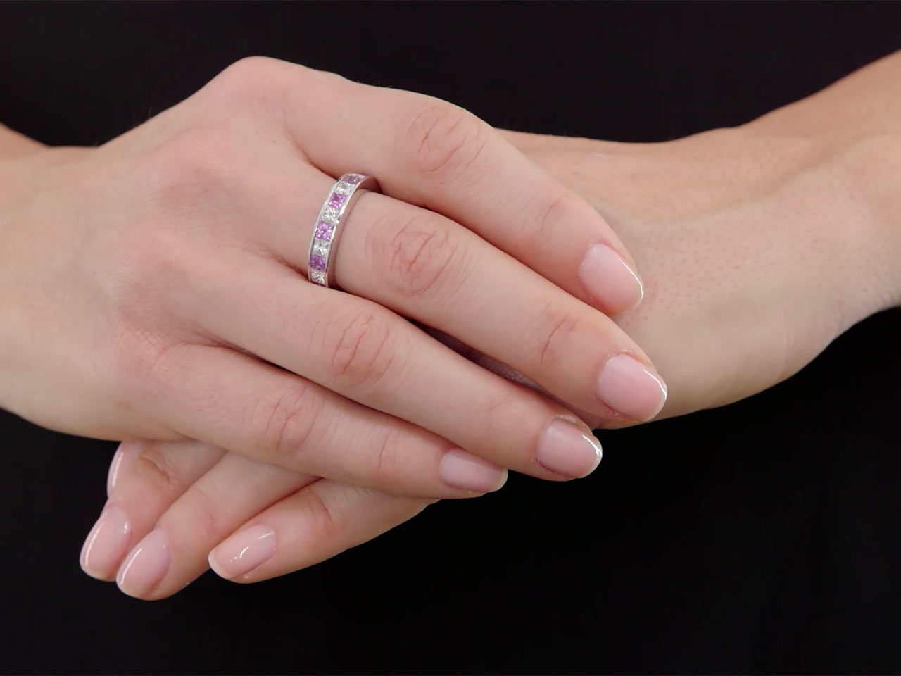 Diamond and Pink Sapphire Ring in 18K White Gold