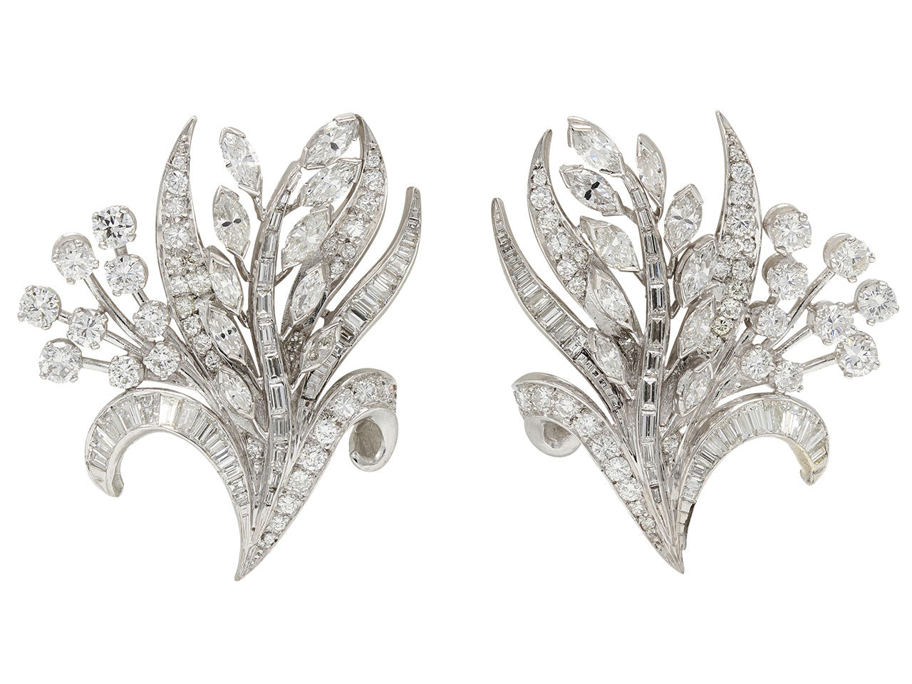 Mid-Century Diamond Flower Earrings in Platinum