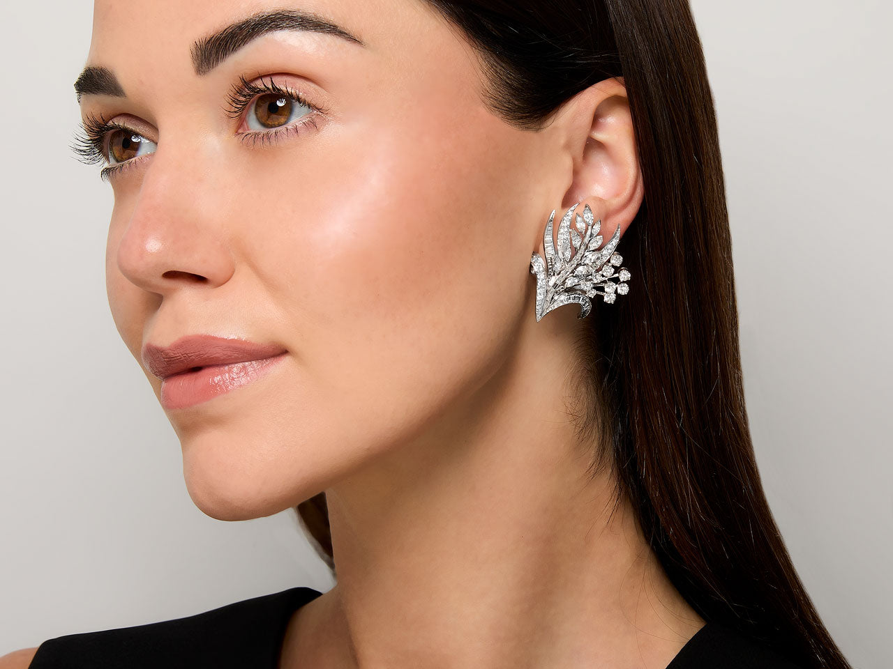 Mid-Century Diamond Flower Earrings in Platinum