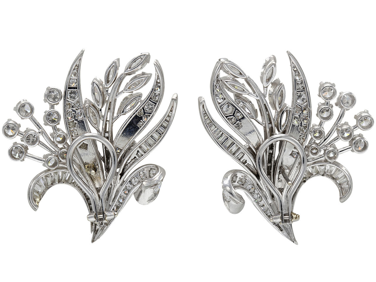 Mid-Century Diamond Flower Earrings in Platinum