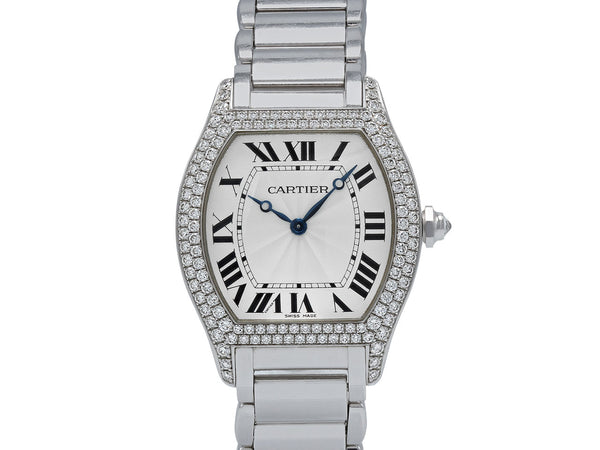 Cartier Diamond 'Tortue' Watch in 18K White Gold, 34 #509683