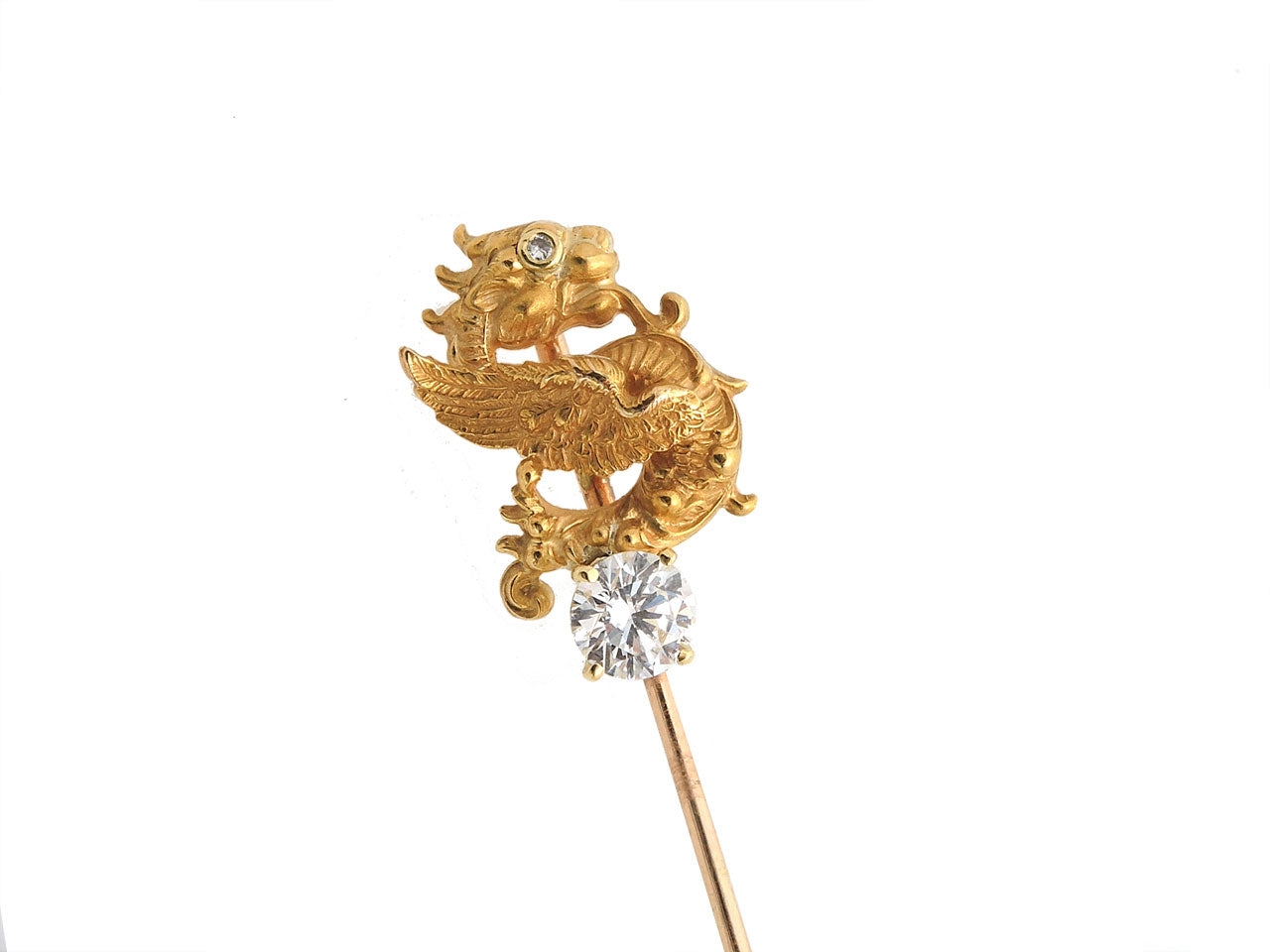 Diamond Dragon Pin in 14K Gold