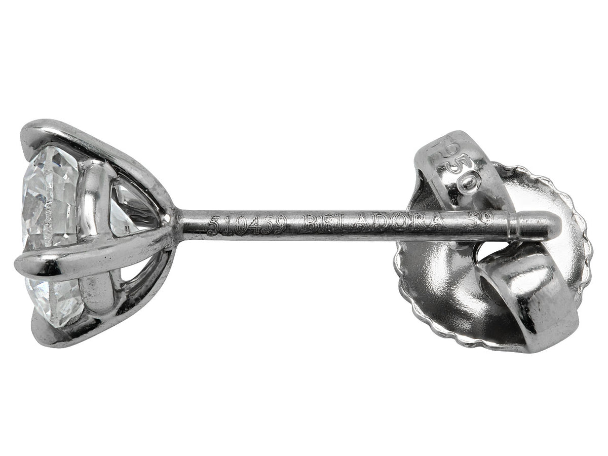 Side view of platinum diamond stud earring with butterfly back