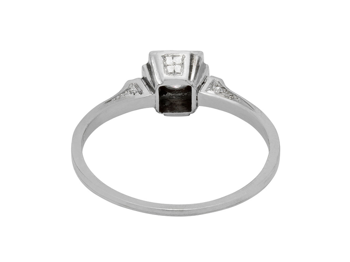 Rear view of white gold ring with raised square setting