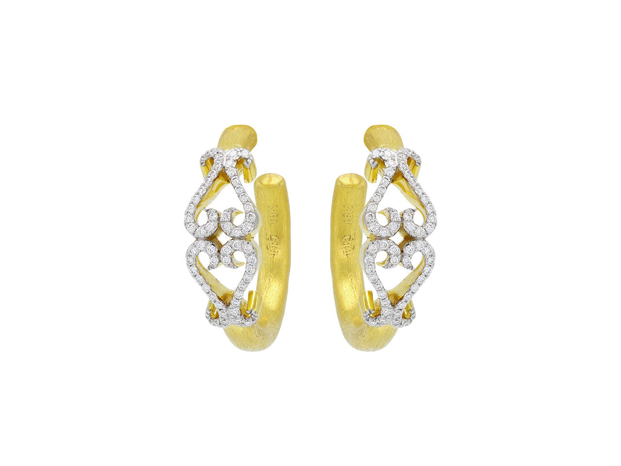 Rhonda Faber Green Diamond Double-Heart Hoop Earrings in 18K Gold, Small