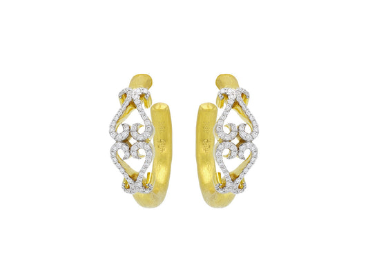 Rhonda Faber Green Diamond Double-Heart Hoop Earrings in 18K Gold, Small