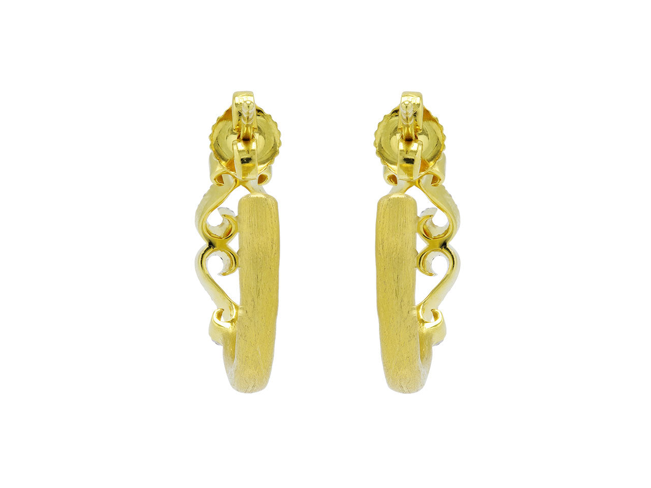 Rhonda Faber Green Diamond Double-Heart Hoop Earrings in 18K Gold, Small