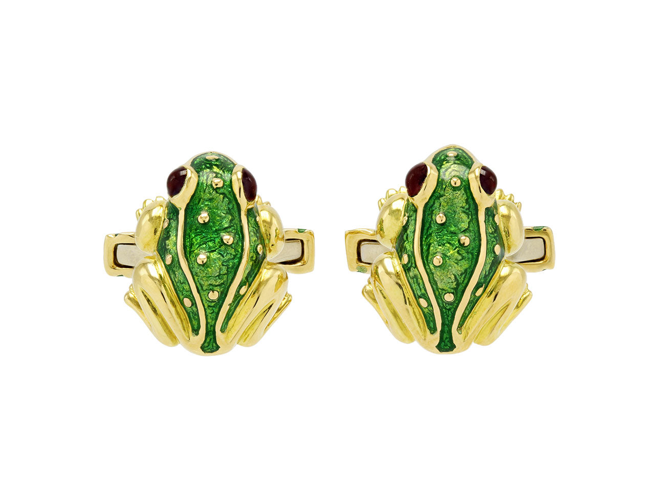 David Webb Green Enamel Frog Cufflinks and Shirt Stud Dress Set in 18K