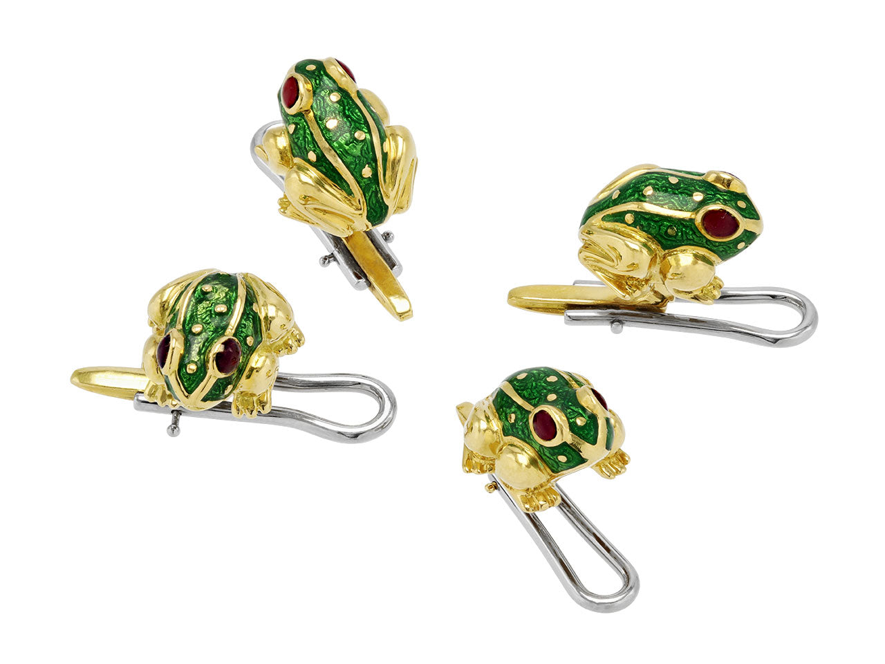 David Webb Green Enamel Frog Cufflinks and Shirt Stud Dress Set in 18K
