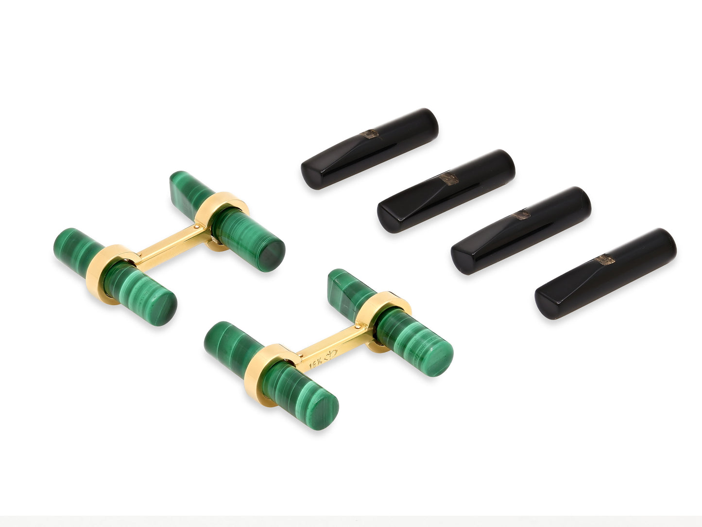 Onyx and Malachite Baton Cufflinks in 18K Gold
