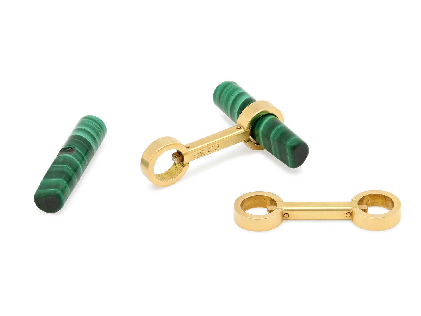 Onyx and Malachite Baton Cufflinks in 18K Gold